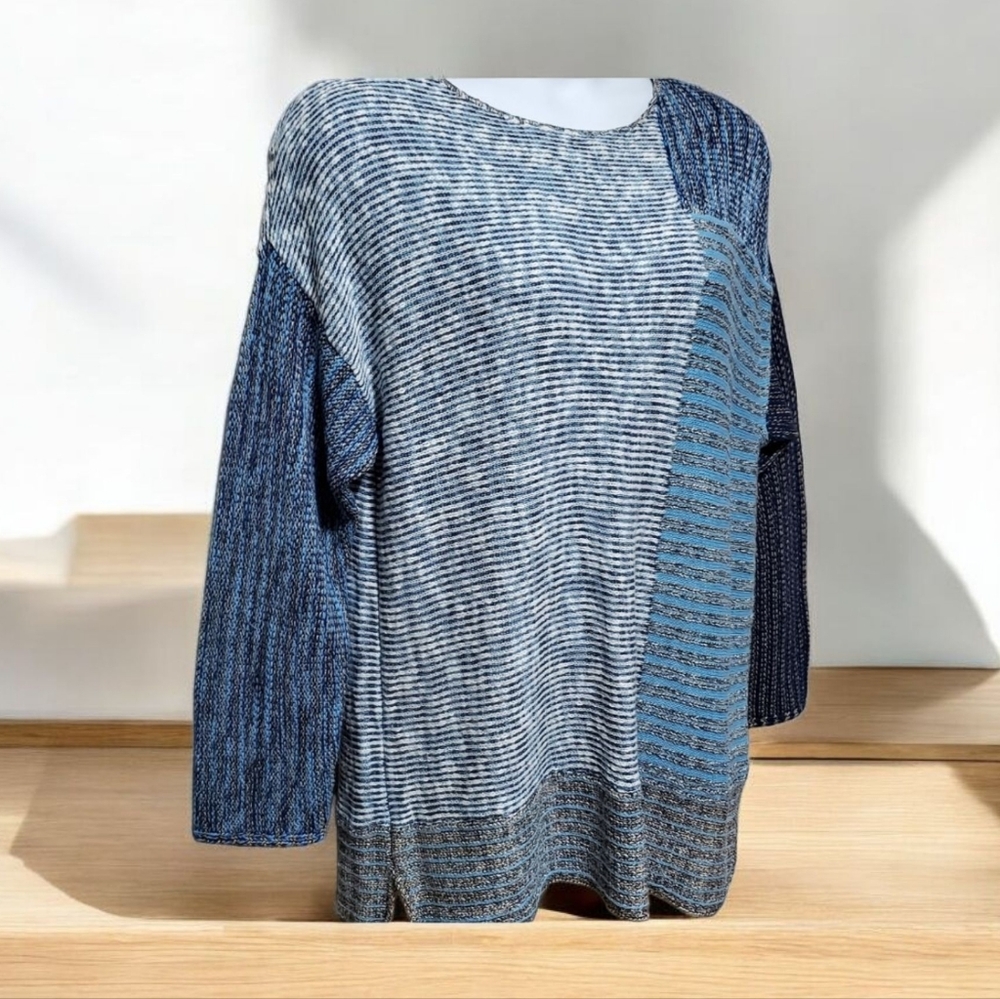 Style & Co Grafic Color Block Refresh Blue Combo Long Sleeve Knit Sweater NWT!